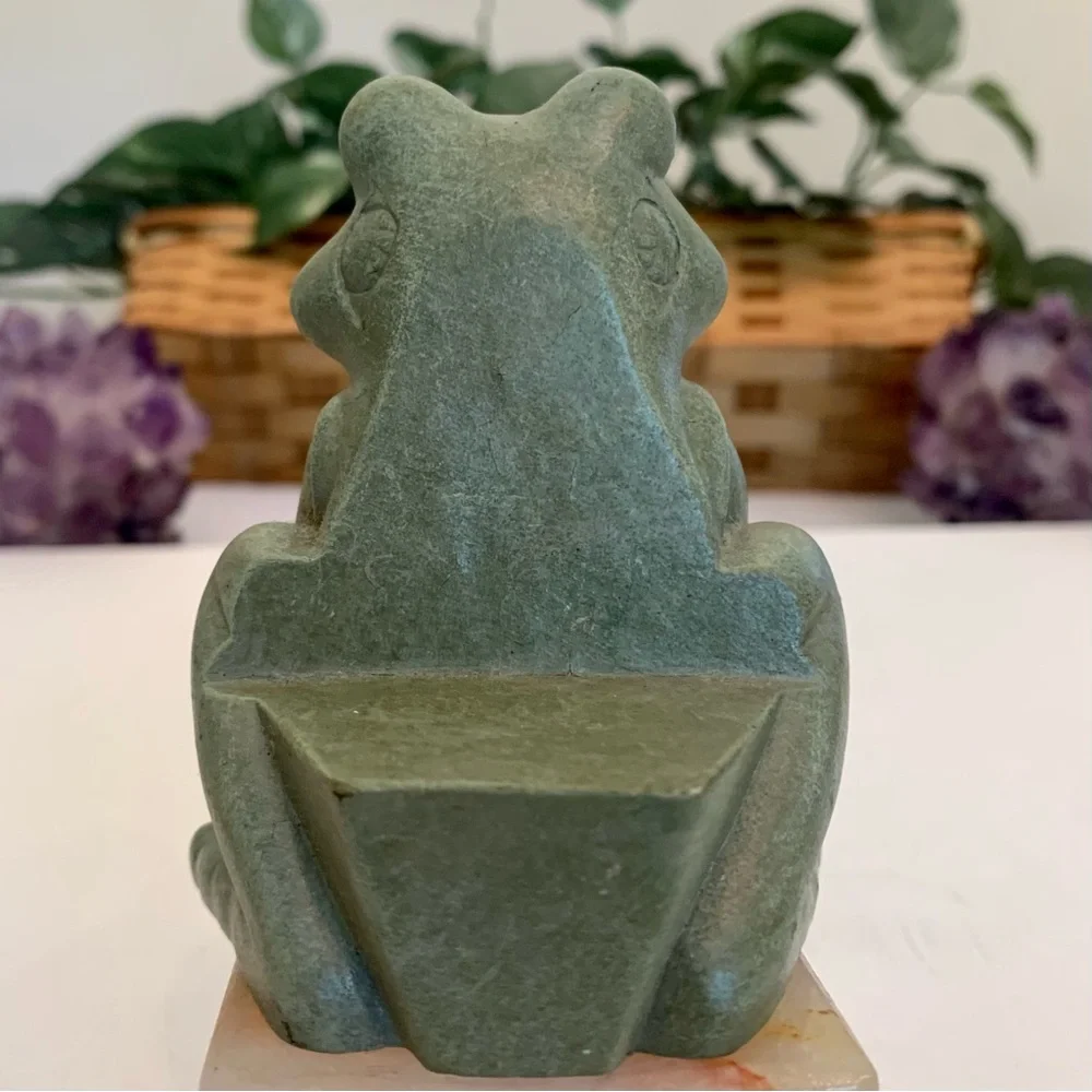 Green Frog Statue Cast Stone Garden Shelf Sitter Indoor Outdoor Figurine 3.5